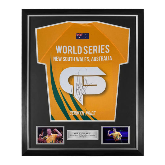 Gerwyn Price Signed Official World Series Of Darts 2024 Australia Shirt- Deluxe Framed