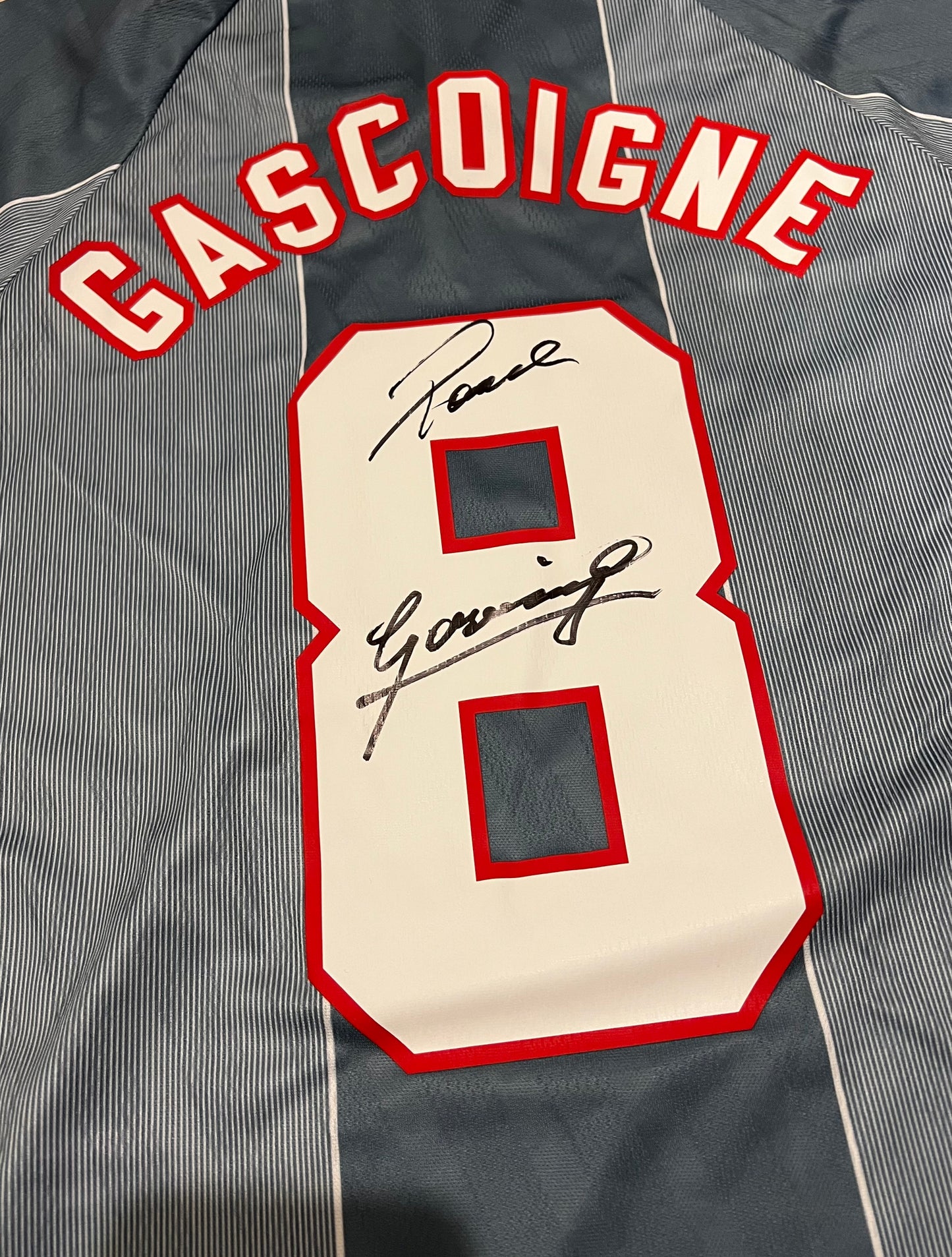 Paul Gascoigne ‘Gazza’ Signed Official Score Draw Retro England Euro 1996 Away Shirt