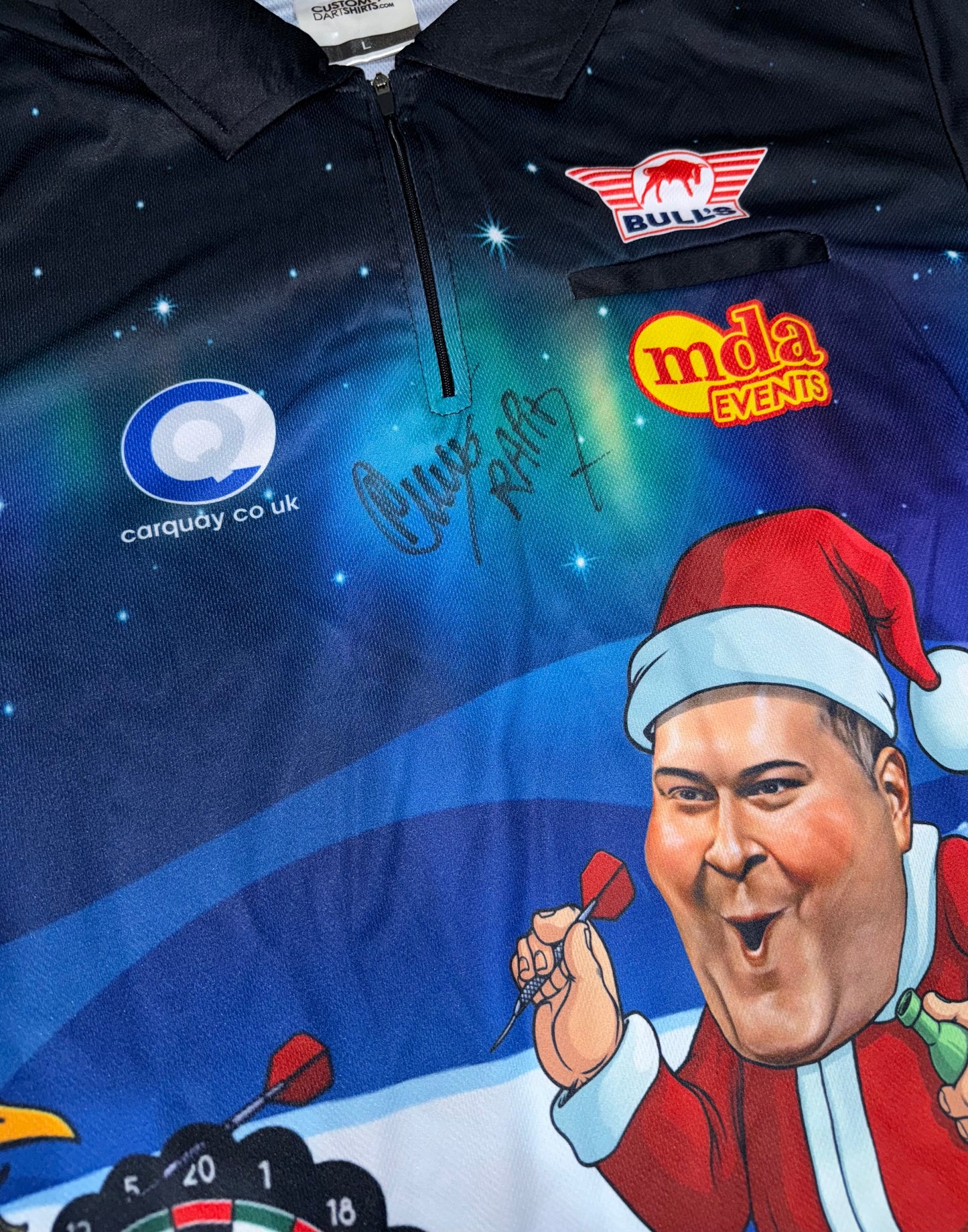 ‘Rapid’ Ricky Evans Front Signed Darts Shirt (World Championship 2024 Christmas Style)