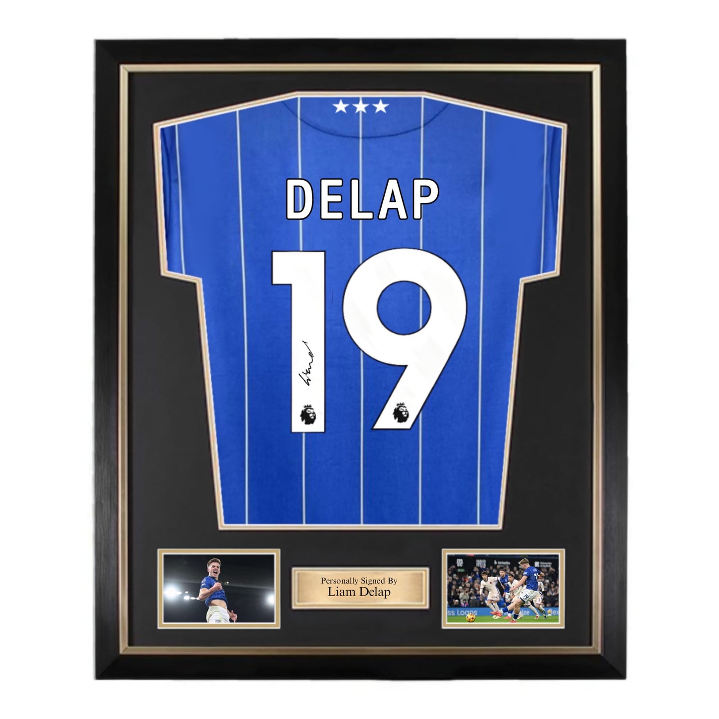 Liam Delap Signed Ipswich Town 24/25 Home Shirt- Deluxe Framed