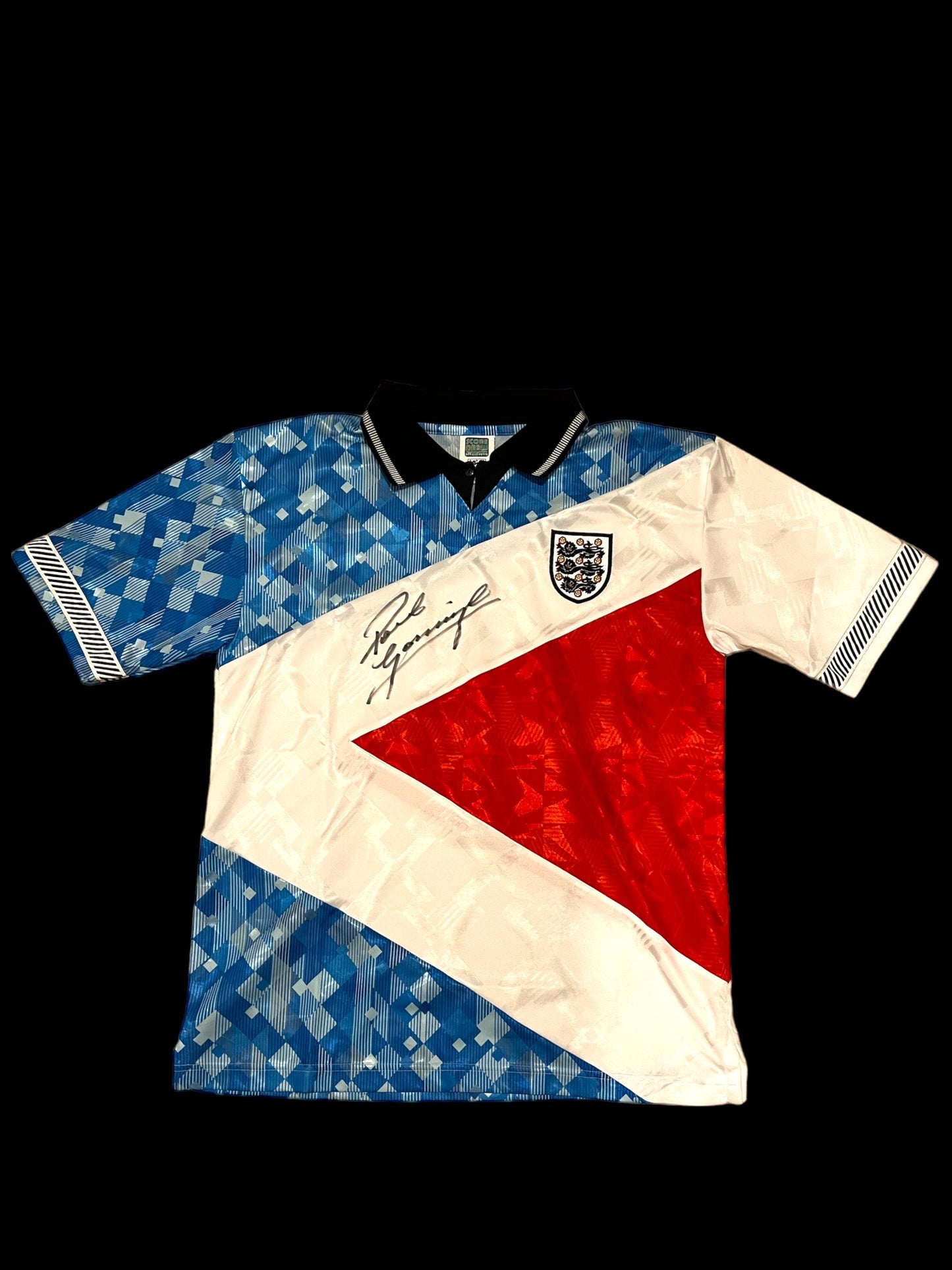 Paul Gascoigne ‘Gazza’ Signed Official Score Draw Retro England Italia 90 Mash Up Shirt