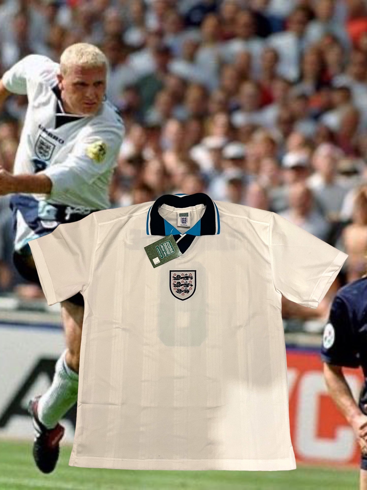 Paul Gascoigne ‘Gazza’ Signed Official Score Draw Retro England Euro 1996 Home Shirt