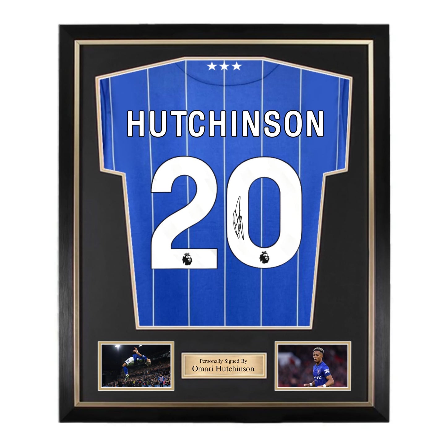 Omari Hutchinson Signed Ipswich Town 24/25 Home Shirt- Deluxe Framed