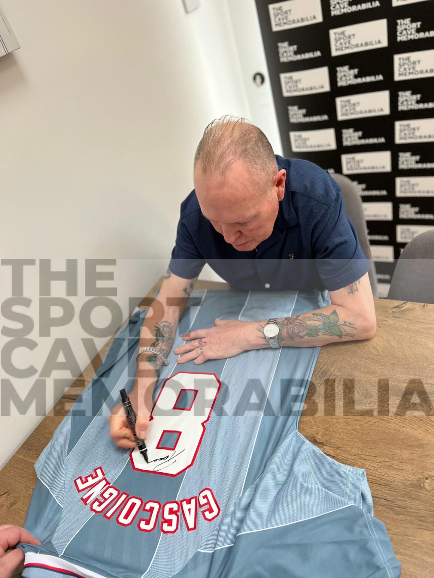 Paul Gascoigne ‘Gazza’ Signed Official Score Draw Retro England Euro 1996 Away Shirt