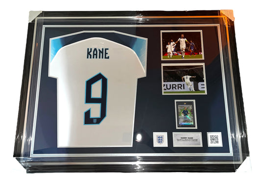 Harry Kane England Record Goalscorer Signed Topps Official Card- Deluxe Framed England Shirt Presentation