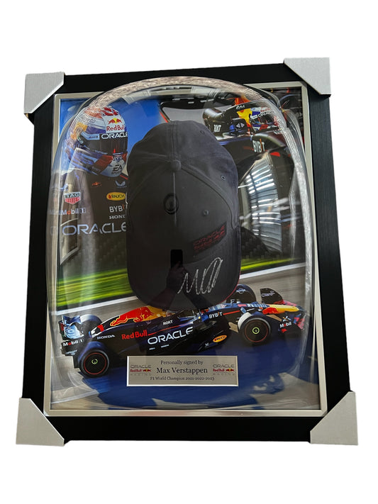 Max Verstappen Signed Red Bull Racing Cap in a Deluxe Dome Frame
