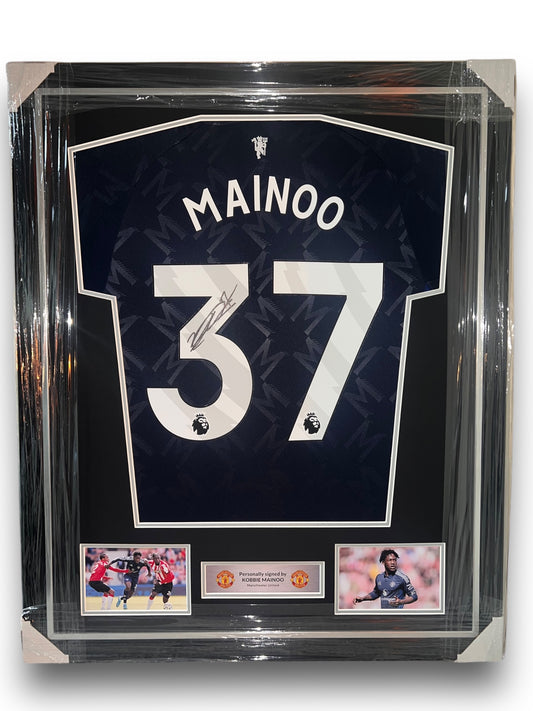 Kobbie Mainoo Signed Manchester United 24/25 Away Shirt- Deluxe Framed