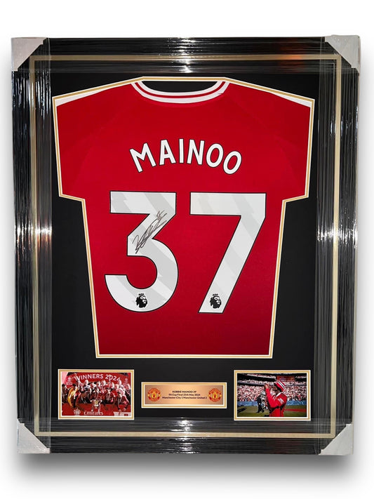 Kobbie Mainoo Signed Manchester United 24/25 Home Shirt- Deluxe Framed