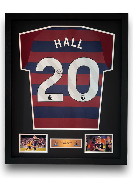 Lewis Hall Signed Newcastle United 24/25 Away Shirt- Deluxe Framed