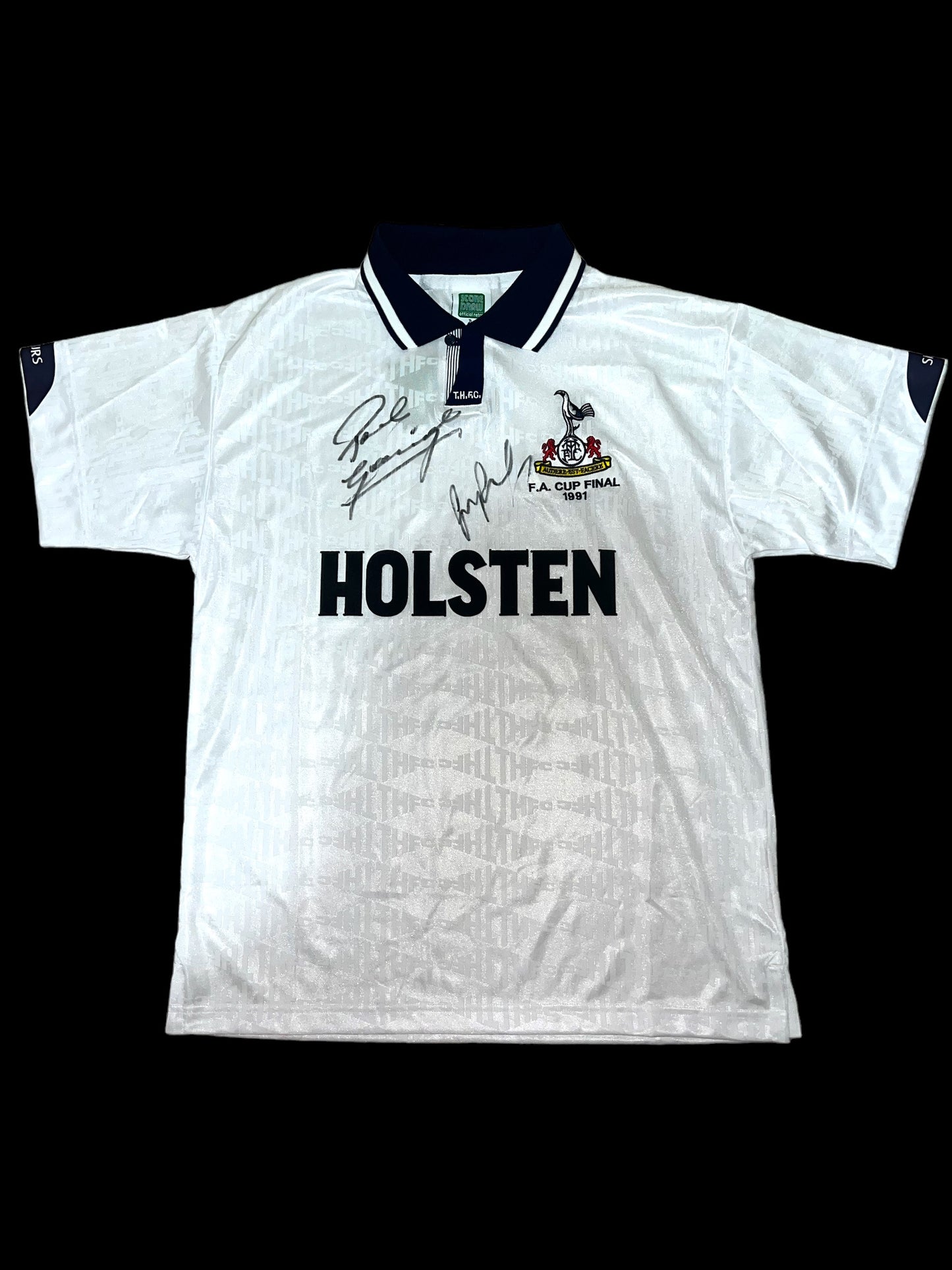 Paul Gascoigne ‘Gazza’ and Gary Lineker Duel Signed Official Score Draw Retro Tottenham 1991 FA Cup Final Shirt