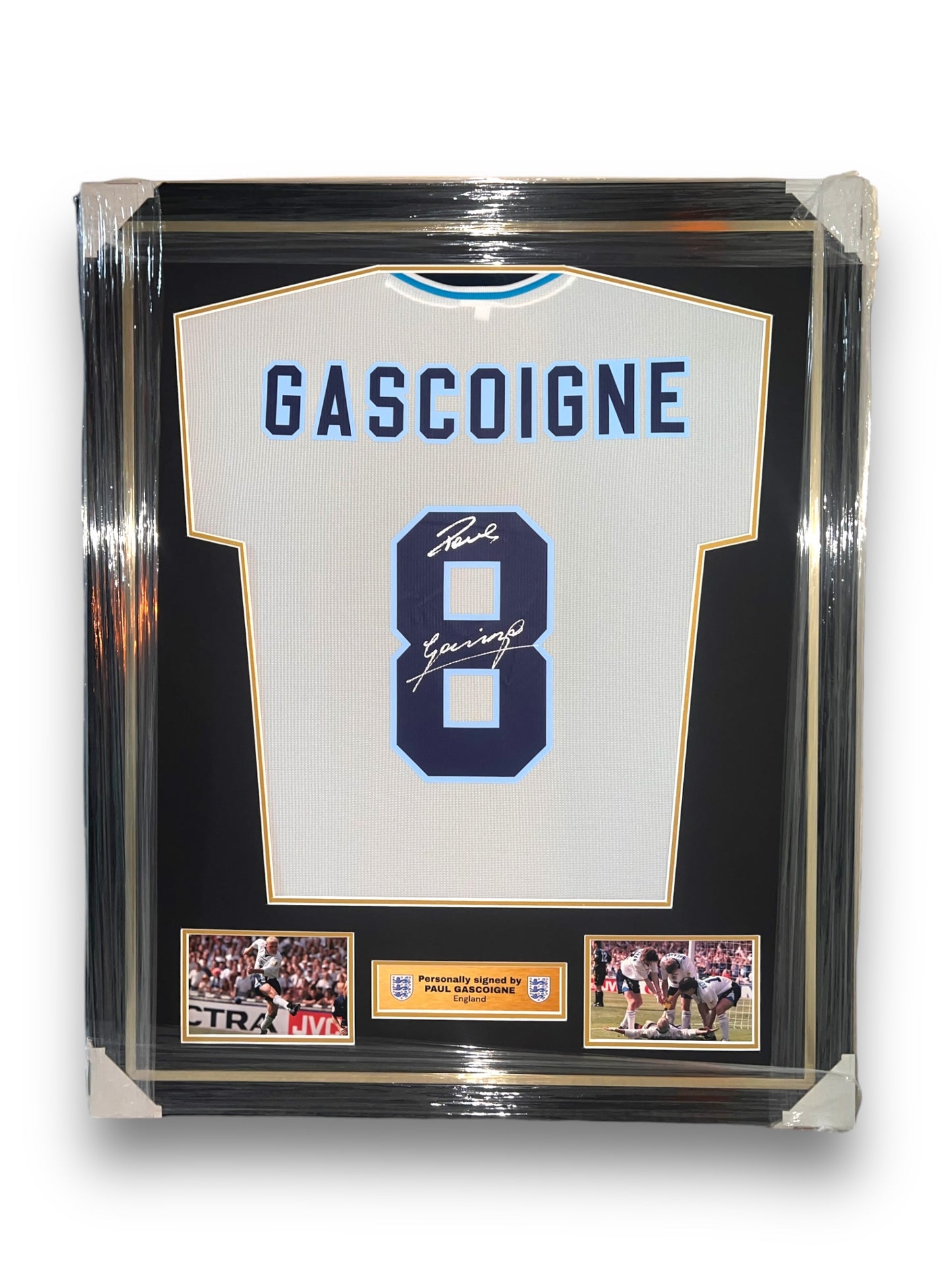 Paul Gascoigne Signed Official Score Draw Retro England Euro 1996 Home Shirt- Deluxe Framed