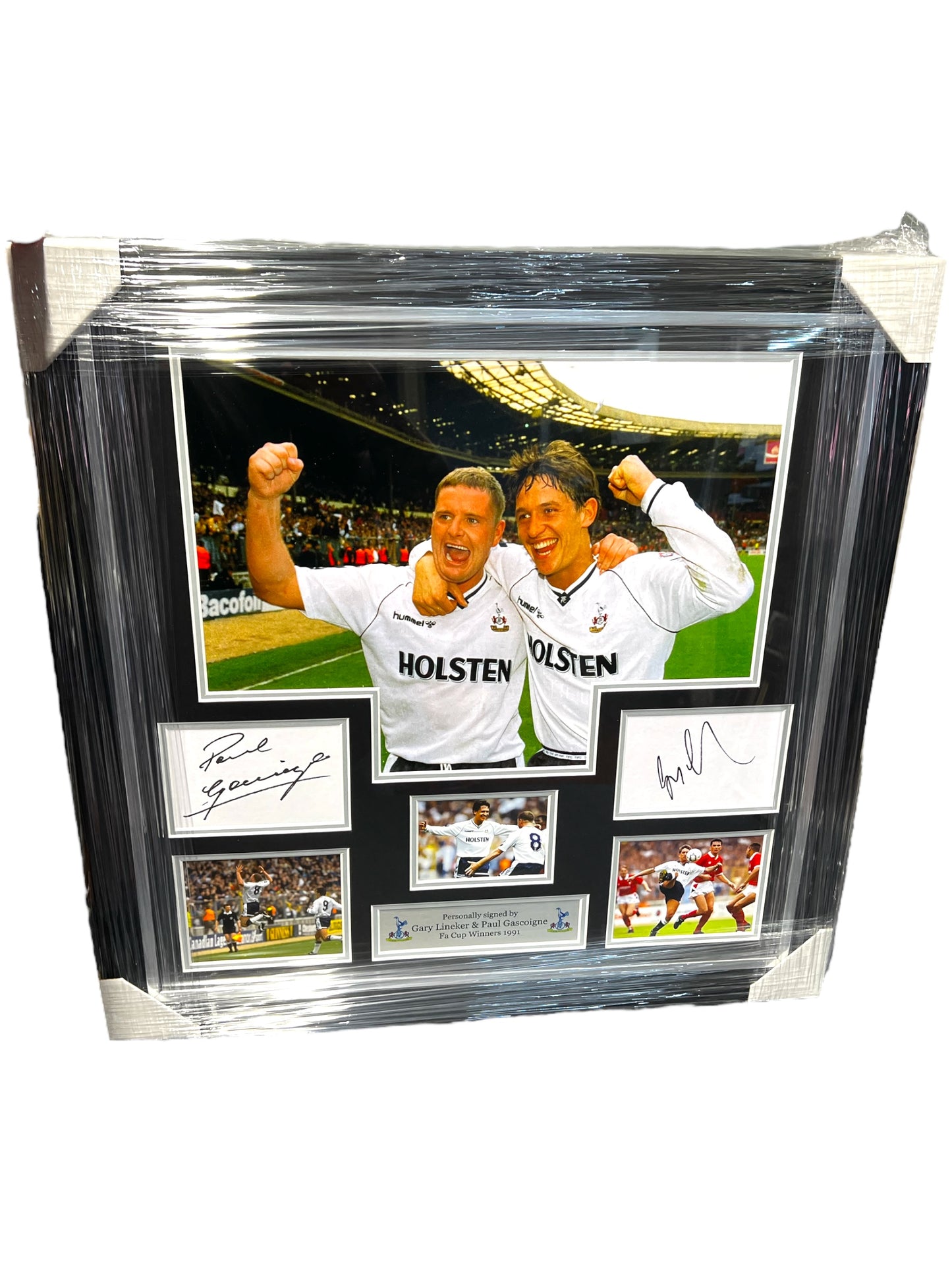 Tottenham Hotspur 1991 FA Cup Winners Framed- Duel Signed By Paul Gascoigne and Gary Lineker